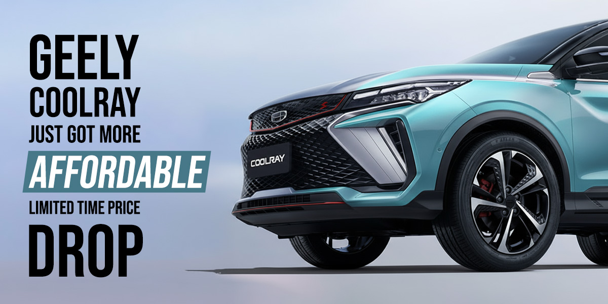 Gelly Coolray promotional image highlighting a limited-time price drop for affordability.